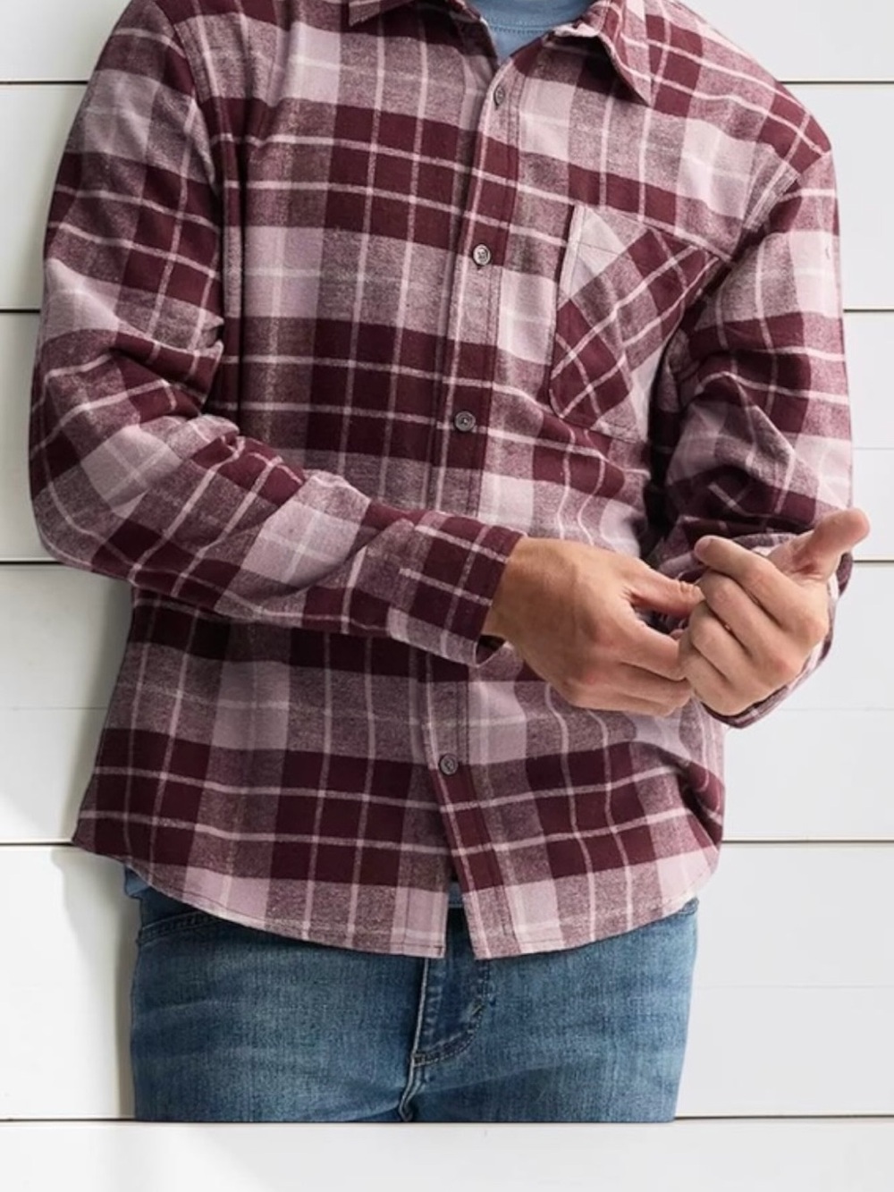 NWT Retrofit Mens Flannel Shirt L Red Bean Plaid Relaxed Fit Button Down